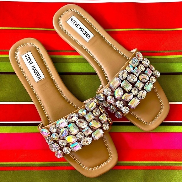 Brand New Steve Madden Malina Jeweled Gem Sparkly Bling Slide Sandals - Picture 13 of 13